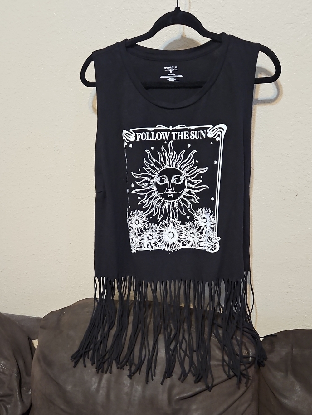Follow The Sun Fringe Tank Top - Black
